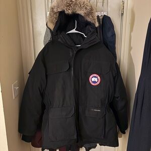 Canada Goose Black Jacket with Red and Blue Logo